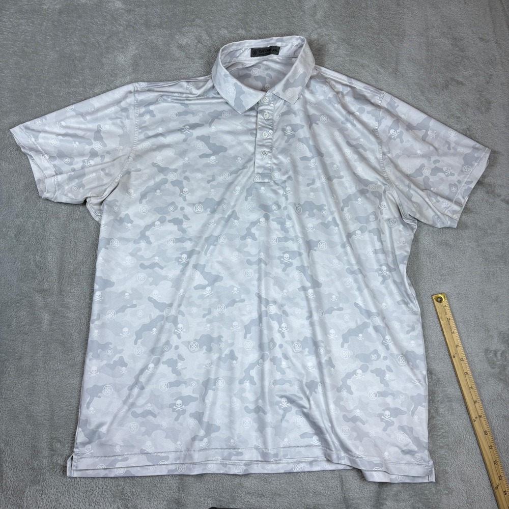 G/FORE Shirts Men XXL Camo Skull & T's Performance Polo Grey White Stretch Golf